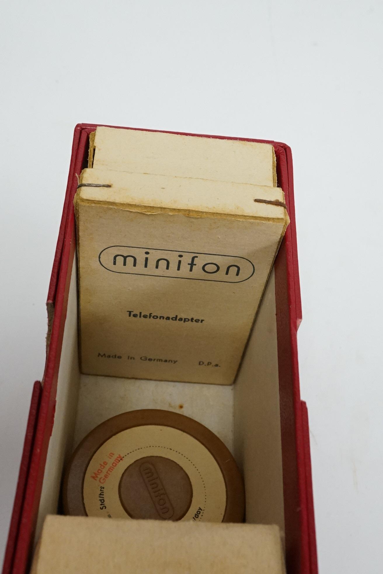 A gentleman's 1950s German steel Protona Minifon Surveillance wrist watch with box, cables and attachments. Condition - poor to fair